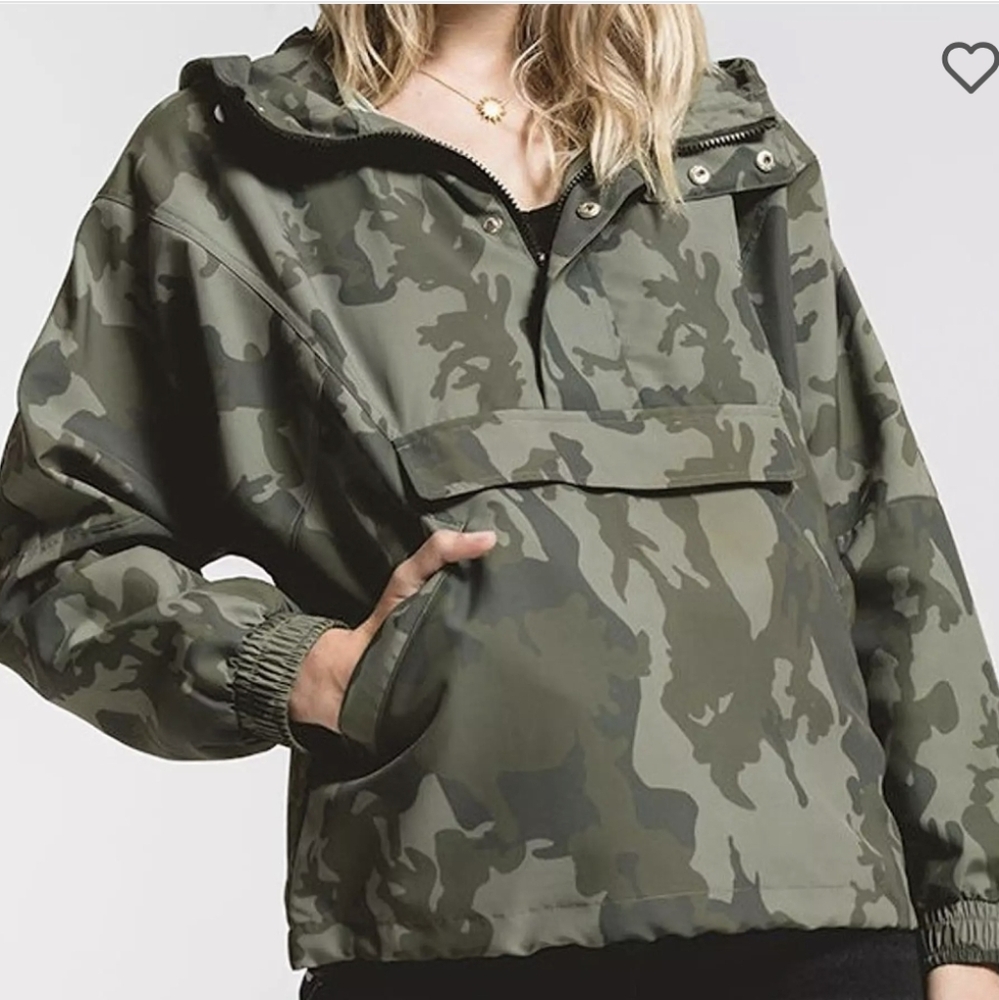 Rag Poets Womens Green Camouflage Jacket Windbreaker EUC